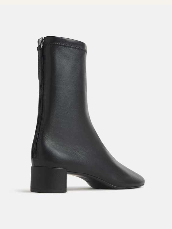 Aveline Block Heeled Ankle Boot - Black Stretch Leather