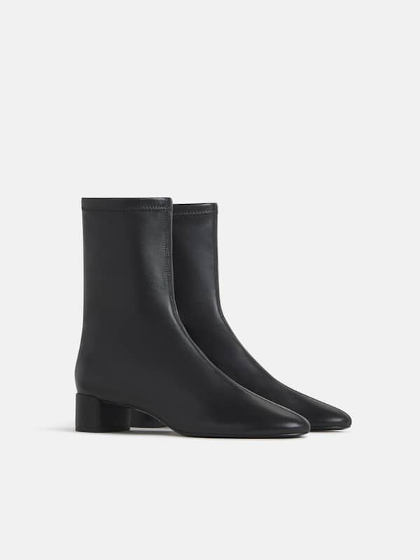 Aveline Block Heeled Ankle Boot - Black Stretch Leather
