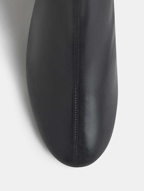Aveline Block Heeled Ankle Boot - Black Stretch Leather