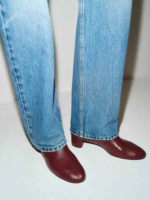 Aveline Block Heeled Ankle Boot - Oxblood Stretch Leather