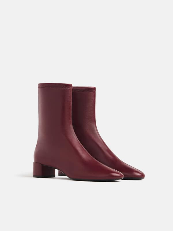 Aveline Block Heeled Ankle Boot - Oxblood Stretch Leather