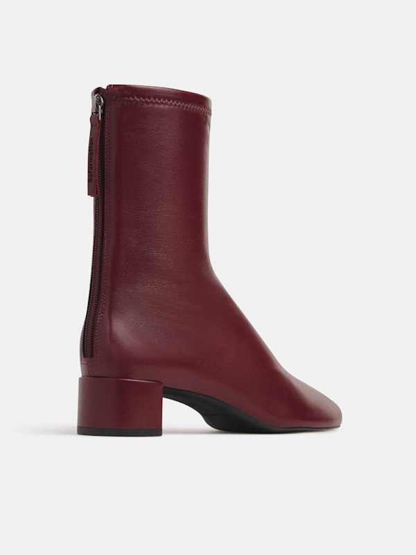 Aveline Block Heeled Ankle Boot - Oxblood Stretch Leather