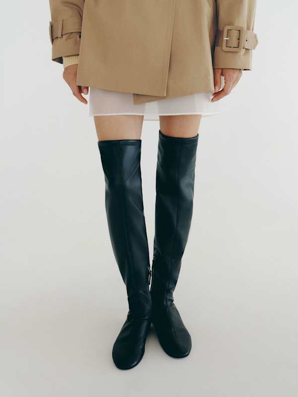Aveline Over The Knee Boot - Black Stretch Leather