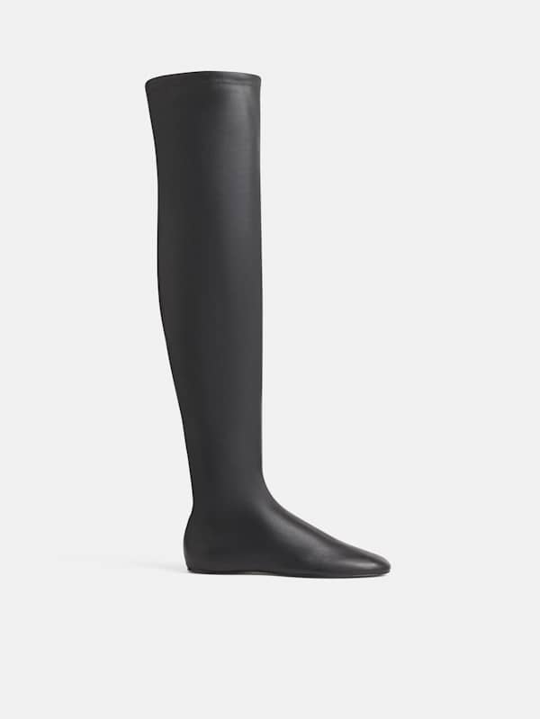 Aveline Over The Knee Boot - Black Stretch Leather