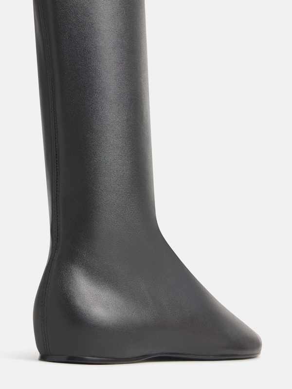 Aveline Over The Knee Boot - Black Stretch Leather