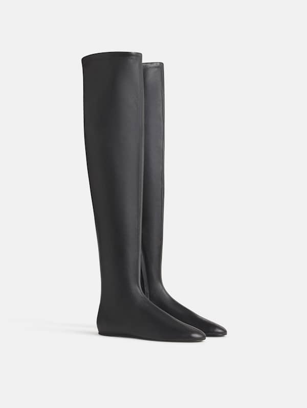 Aveline Over The Knee Boot - Black Stretch Leather