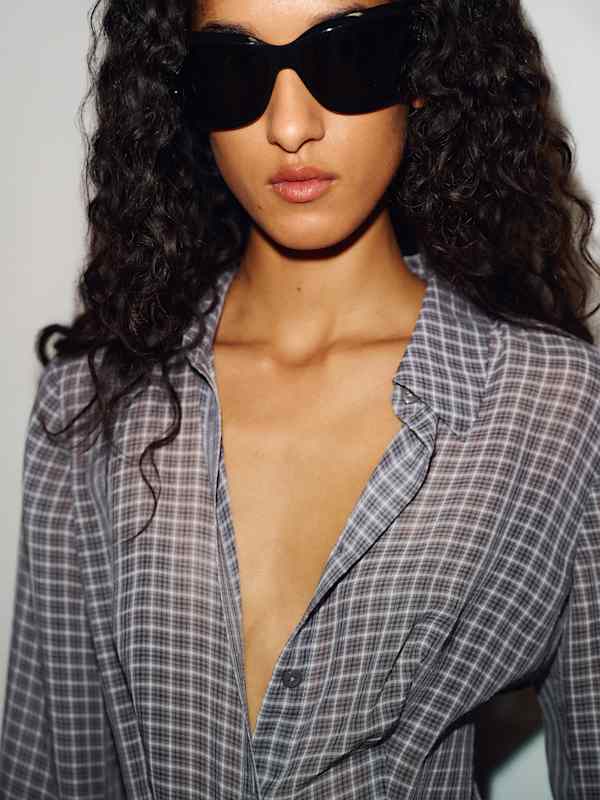Thatcher Top - Sheer Grey Check