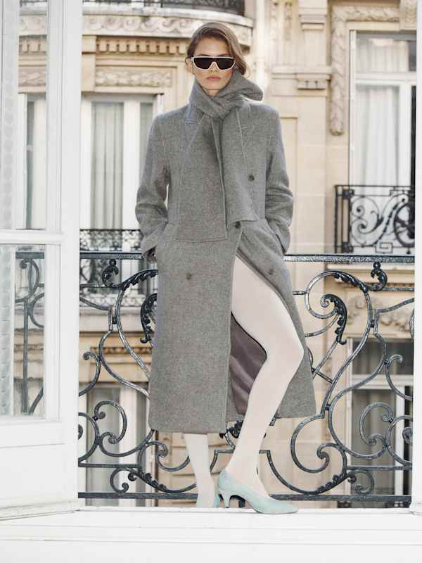 Tayran Relaxed Coat - Grey Herringbone With Scarf
