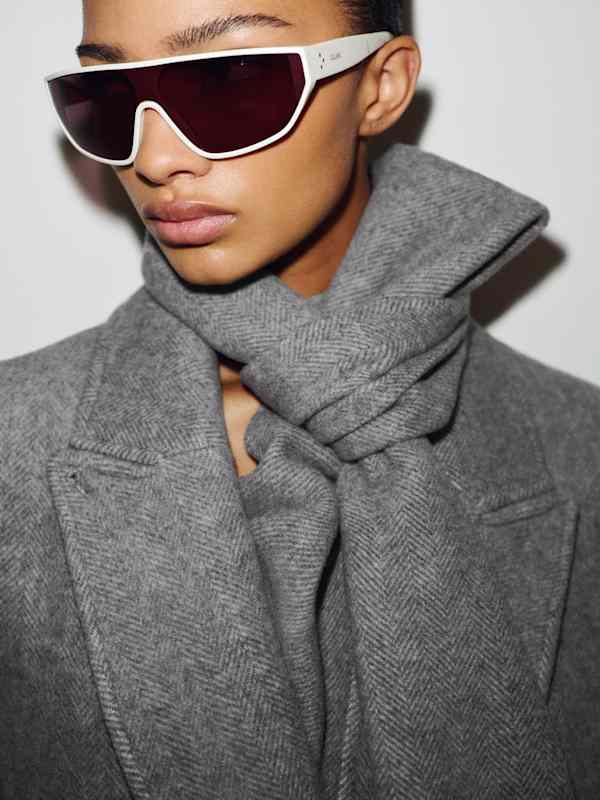 Tayran Relaxed Coat - Grey Herringbone With Scarf
