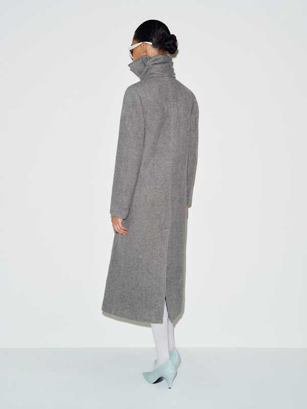 Tayran Relaxed Coat - Grey Herringbone With Scarf