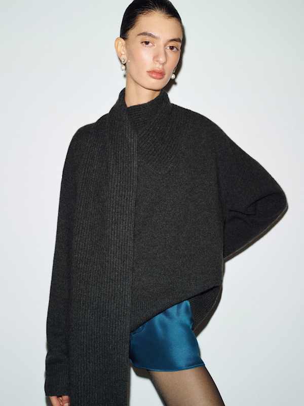 Sophia Cashmere Scarf Sweater - Flannel