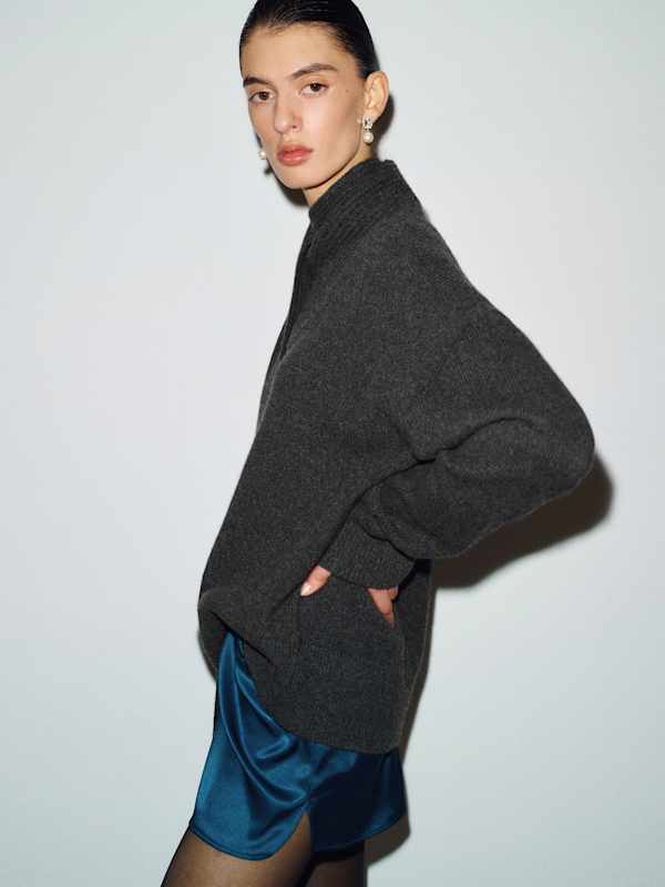 Sophia Cashmere Scarf Sweater - Flannel