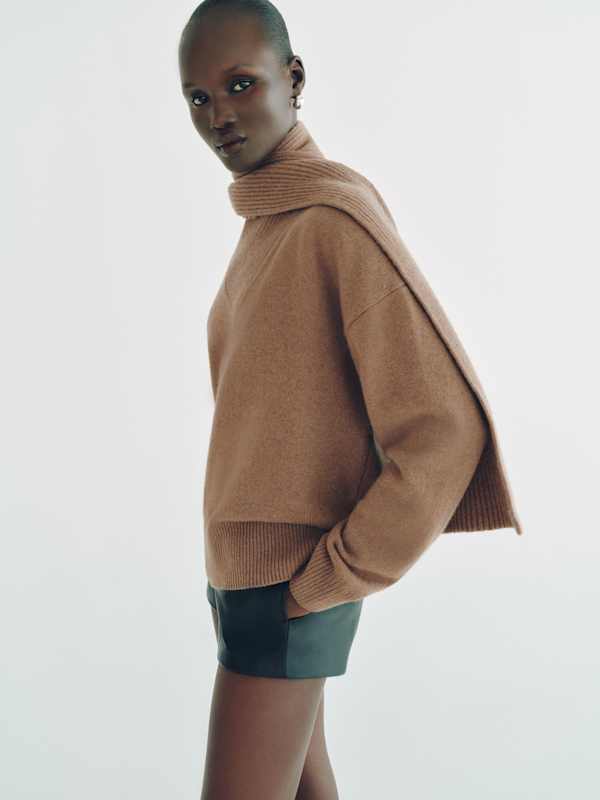 Sophia Cashmere Scarf Sweater - Heathered Chanterelle