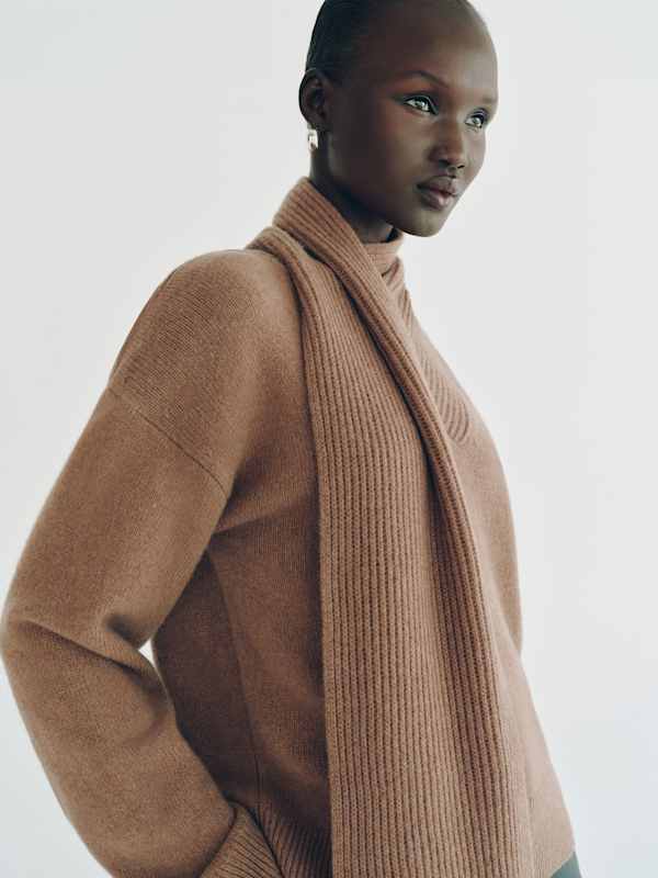 Sophia Cashmere Scarf Sweater - Heathered Chanterelle