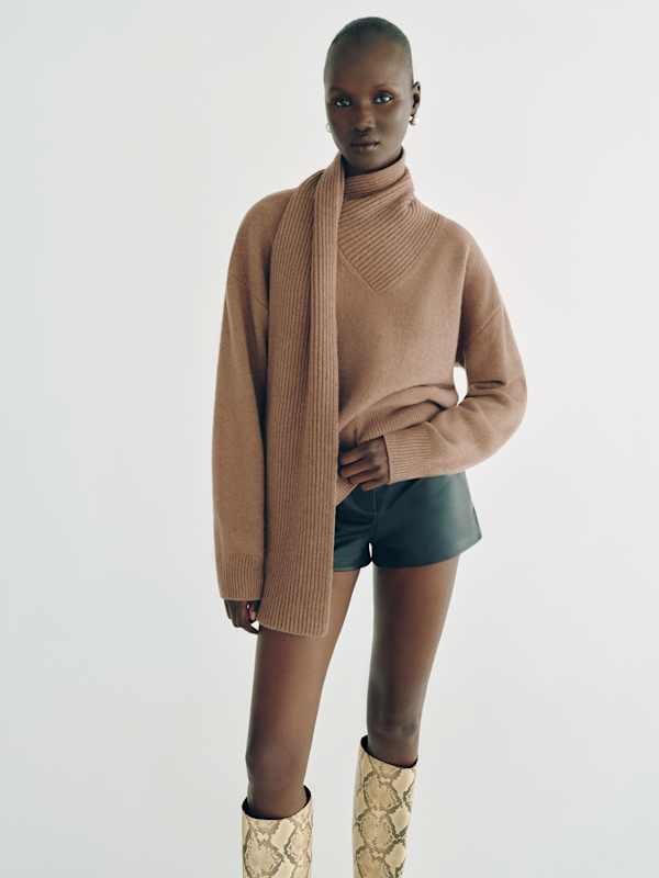 Sophia Cashmere Scarf Sweater - Heathered Chanterelle
