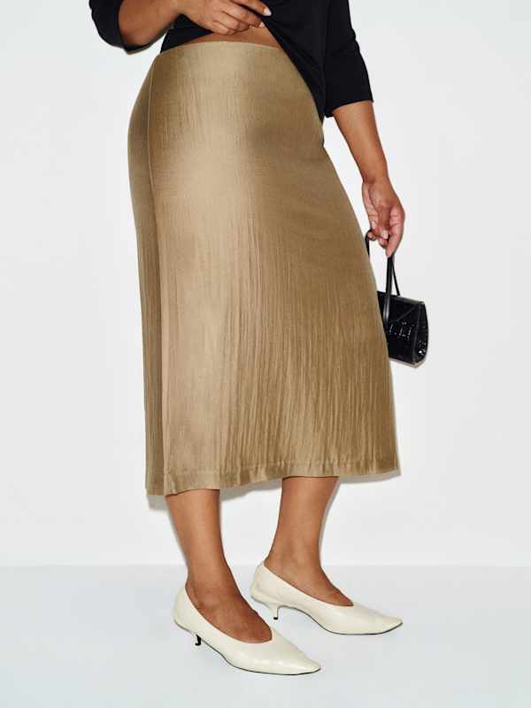 Helen Low Waist Midi Skirt Es - Tan
