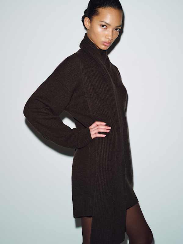 Sophia Cashmere Scarf Mini Dress - Heathered Black Bean