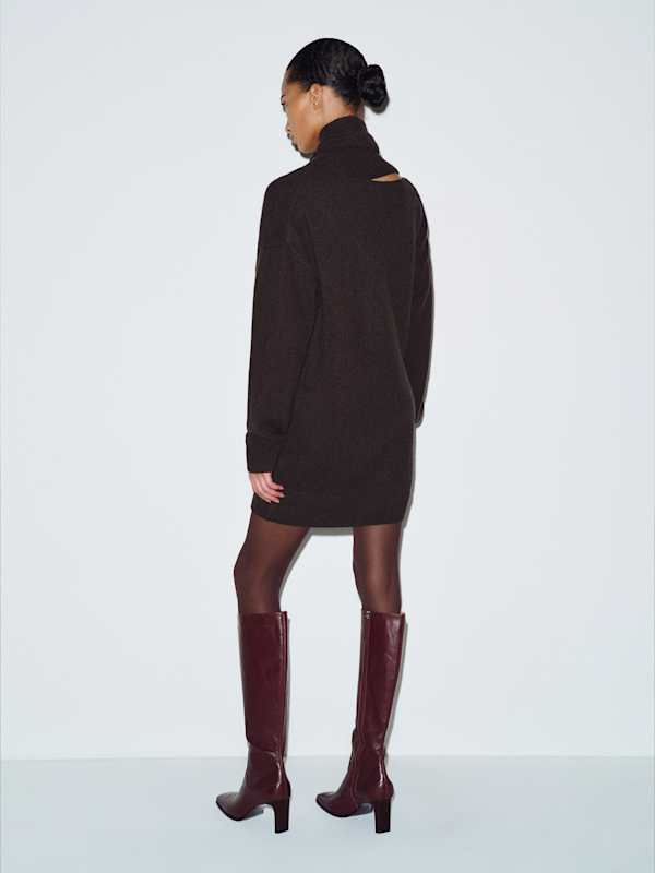 Sophia Cashmere Scarf Mini Dress - Heathered Black Bean