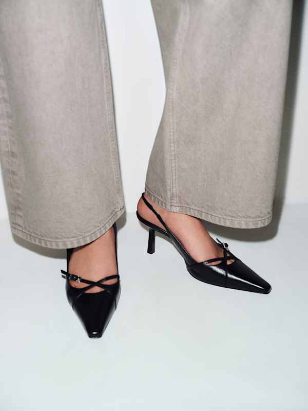 Natalina Slingback Heel - Black Leather