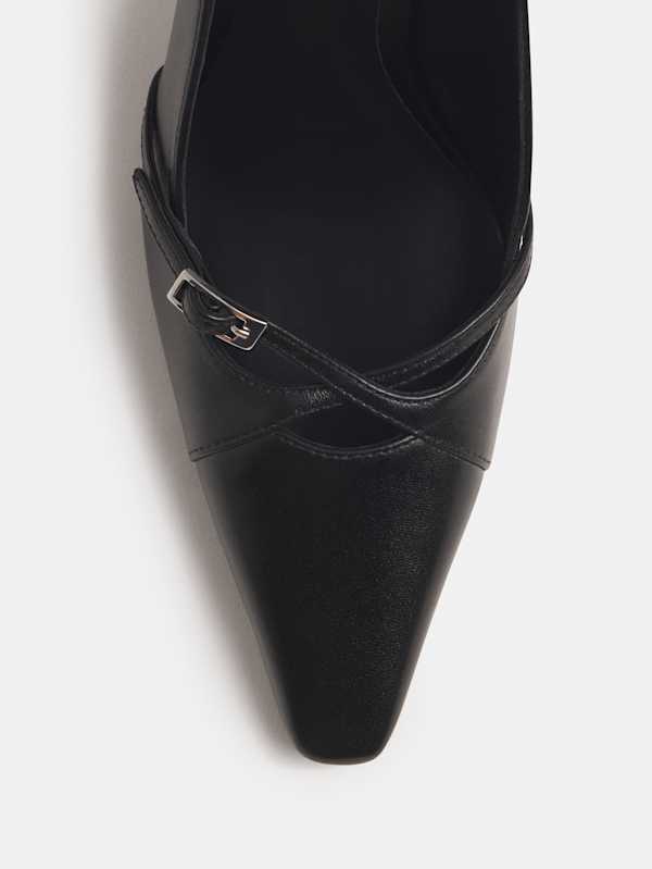 Natalina Slingback Heel - Black Leather