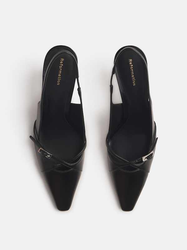 Natalina Slingback Heel - Black Leather