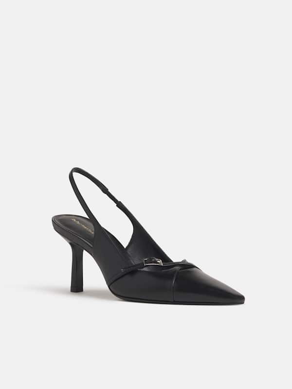 Natalina Slingback Heel - Black Leather