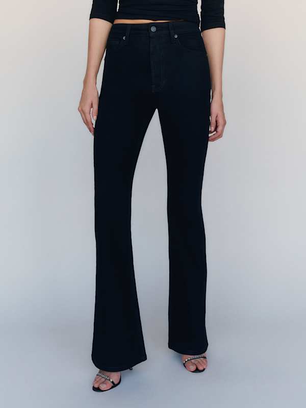 Taya Super Stretch High Rise Flare Long Jeans - Black