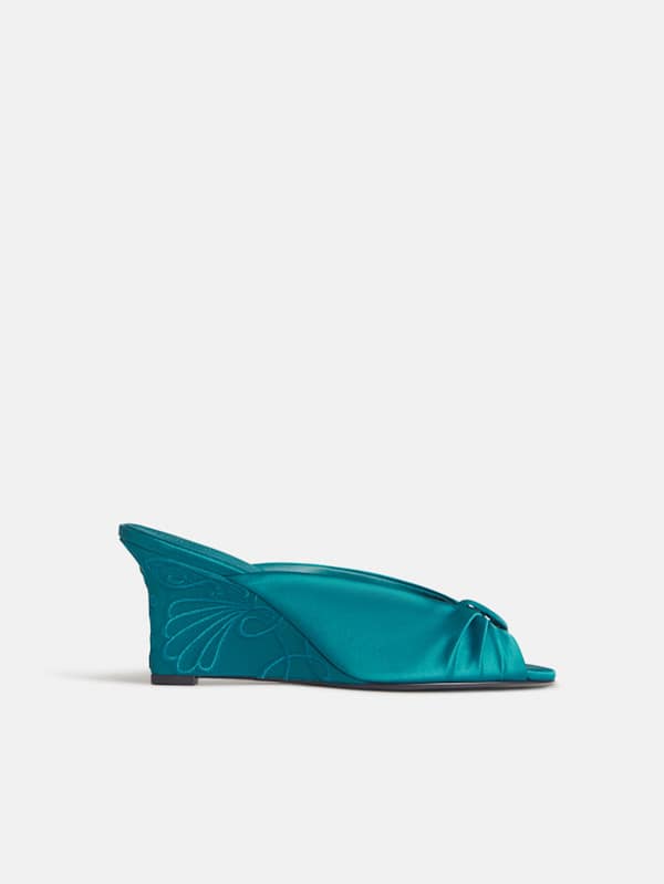 Enya Satin Wedge Sandal - Deep Lagoon Satin