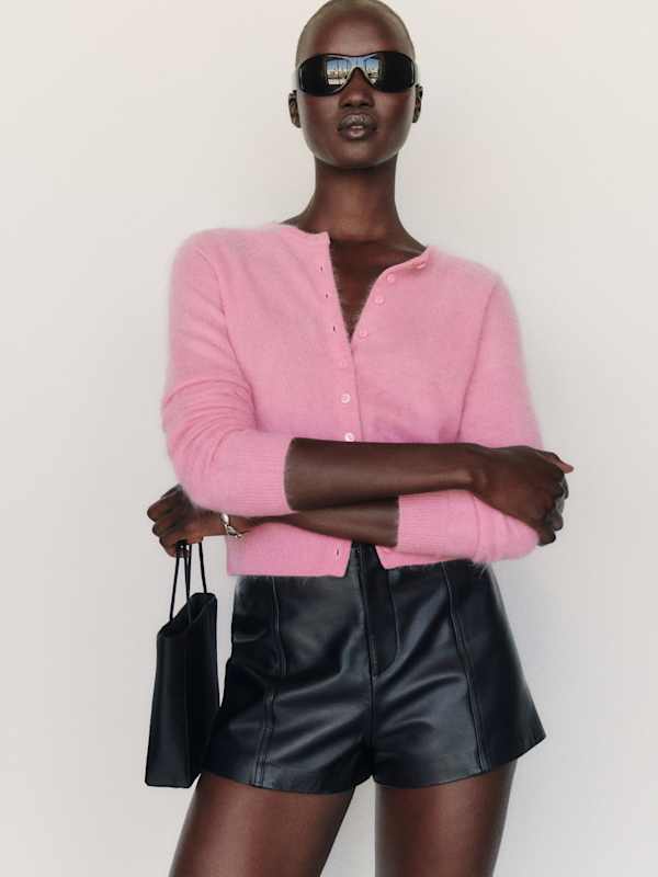Caspia Brushed Cashmere Cropped Cardigan - Taffy