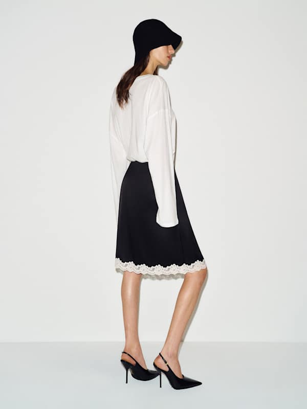 Ives Satin Skirt - Black With Cream Lace