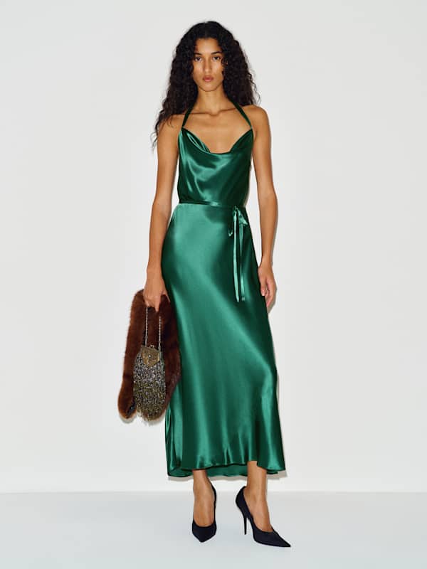 Gloribel Silk Dress - Evergreen