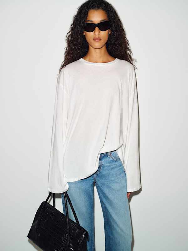 Wren Oversized Long Sleeve Tee - White