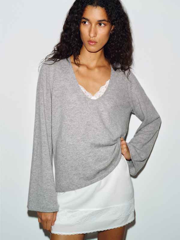 Eliza Scoop Neck Cashmere Sweater - Granite