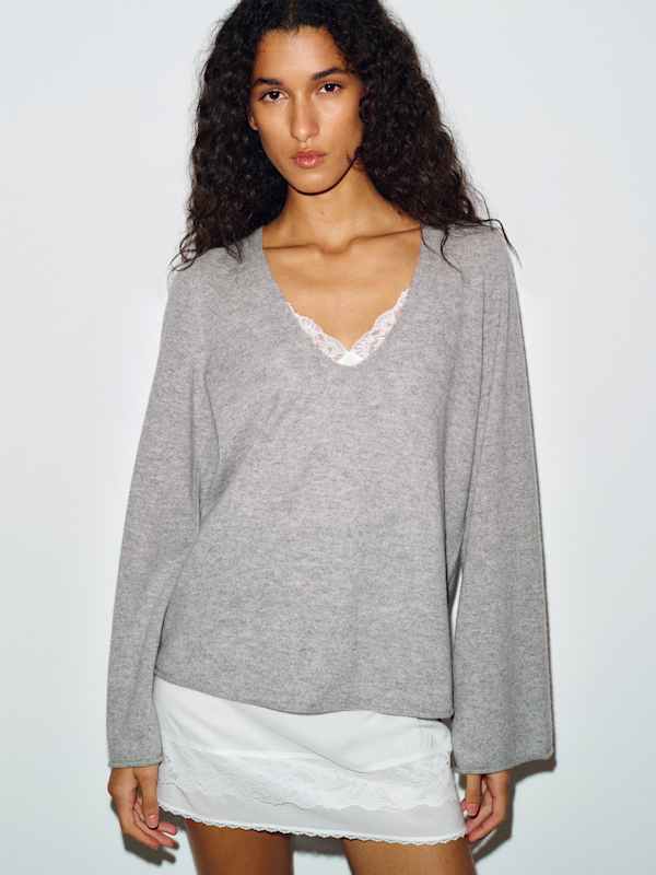 Eliza Scoop Neck Cashmere Sweater - Granite