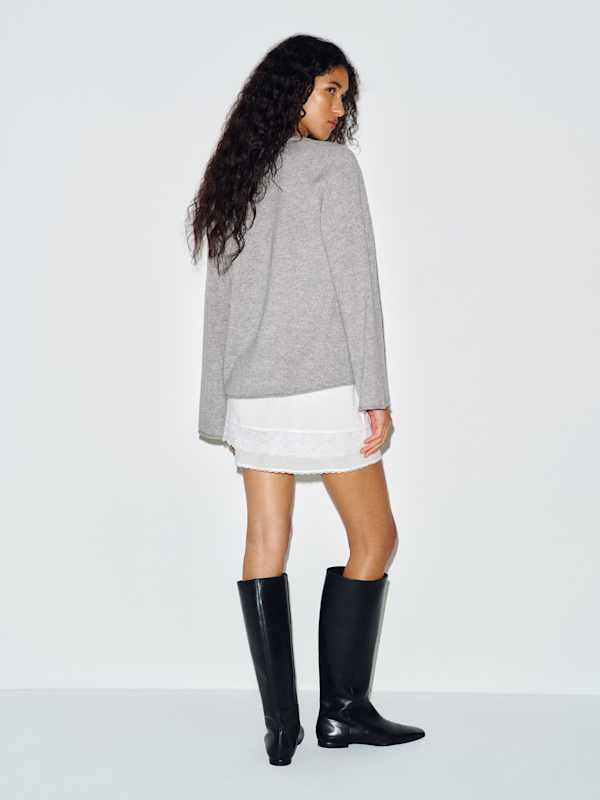 Eliza Scoop Neck Cashmere Sweater - Granite