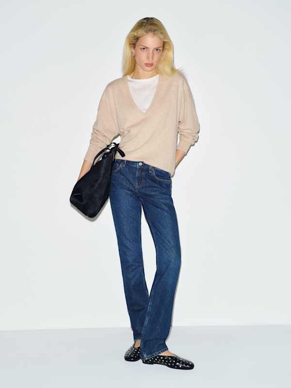 Stella Cashmere Deep V-Neck Sweater - Wheat