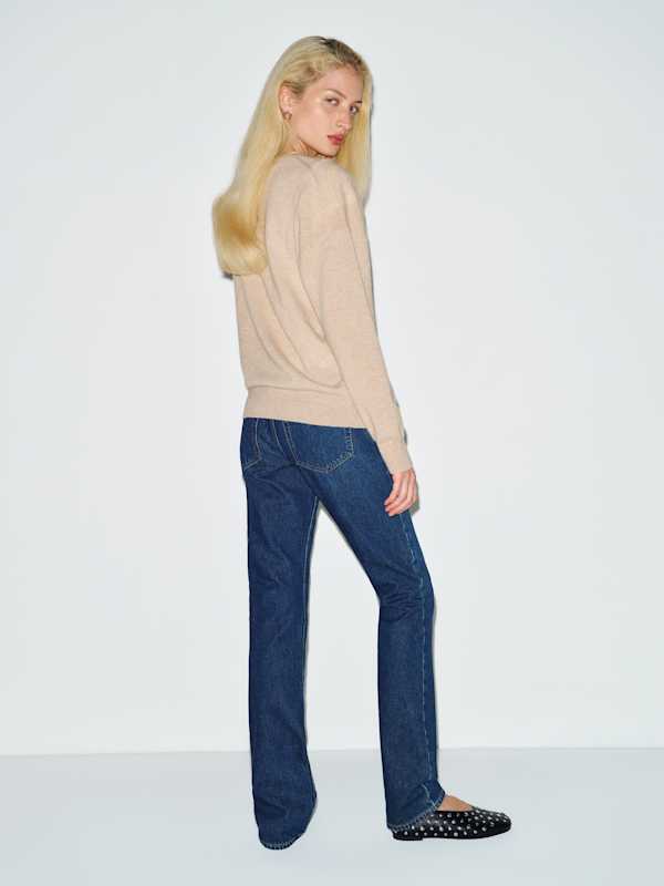 Stella Cashmere Deep V-Neck Sweater - Wheat
