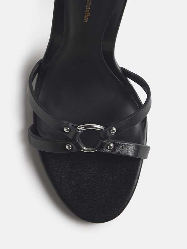 Bondage High Heeled Mule - Black Leather