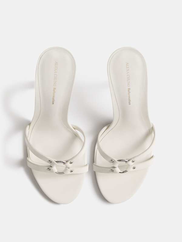 Bondage High Heeled Mule - White Patent