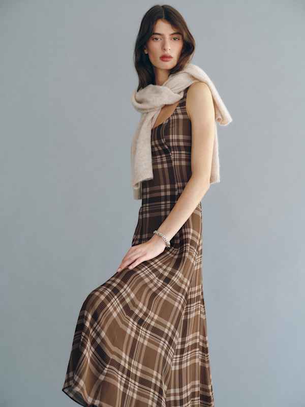 Dalani Dress - Mushroom Plaid