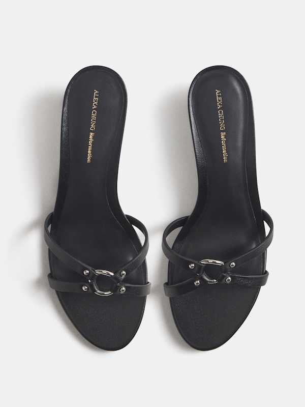 Bondage Kitten Mule - Black Leather