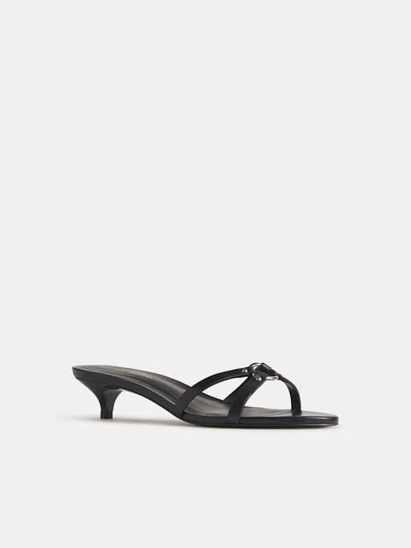 Bondage Kitten Mule - Black Leather