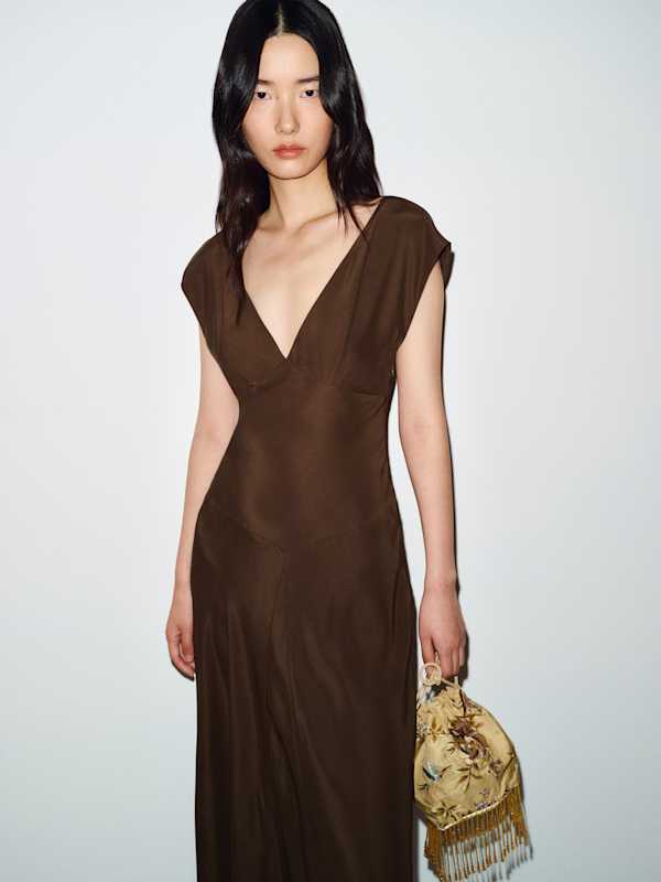 Jazzmyn Silk Dress - Pinecone