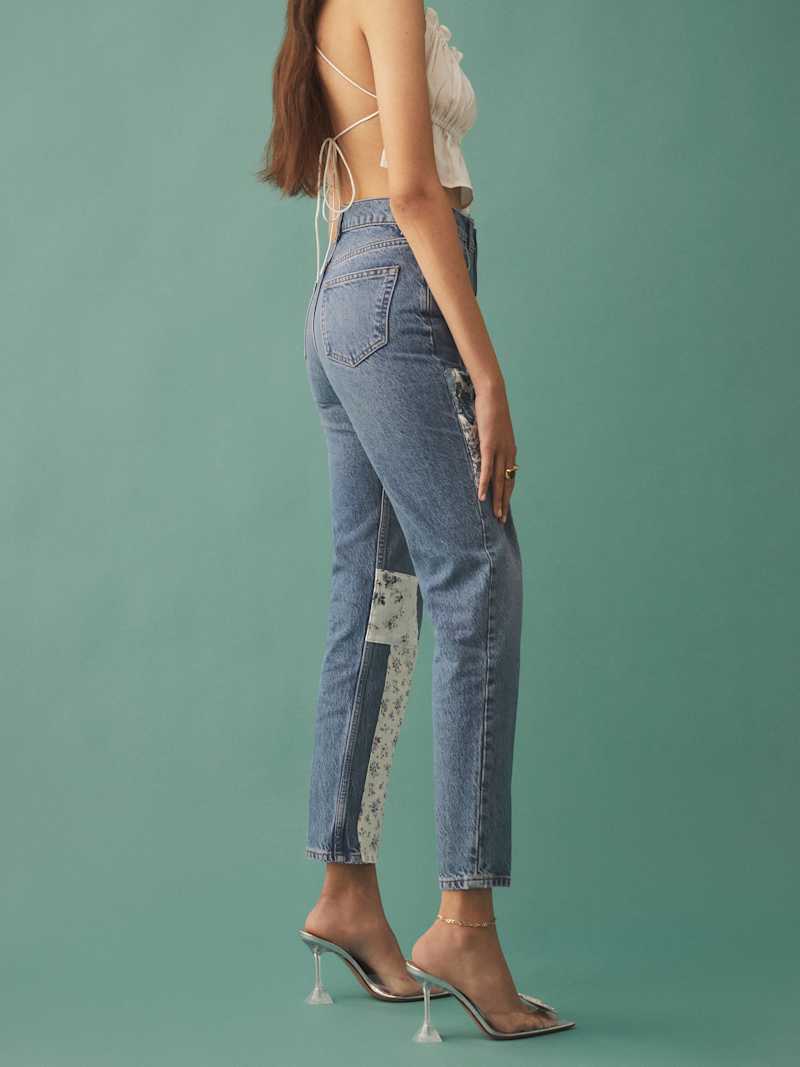 Cynthia Linen Patch High Rise Straight Jeans