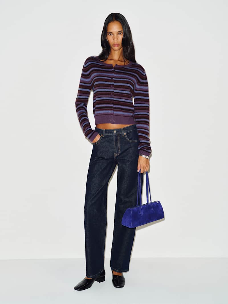 Clara Cashmere Crew Cardigan Reformation – cardigan en cachemire, coloris Crushed Violet Multi Stripe