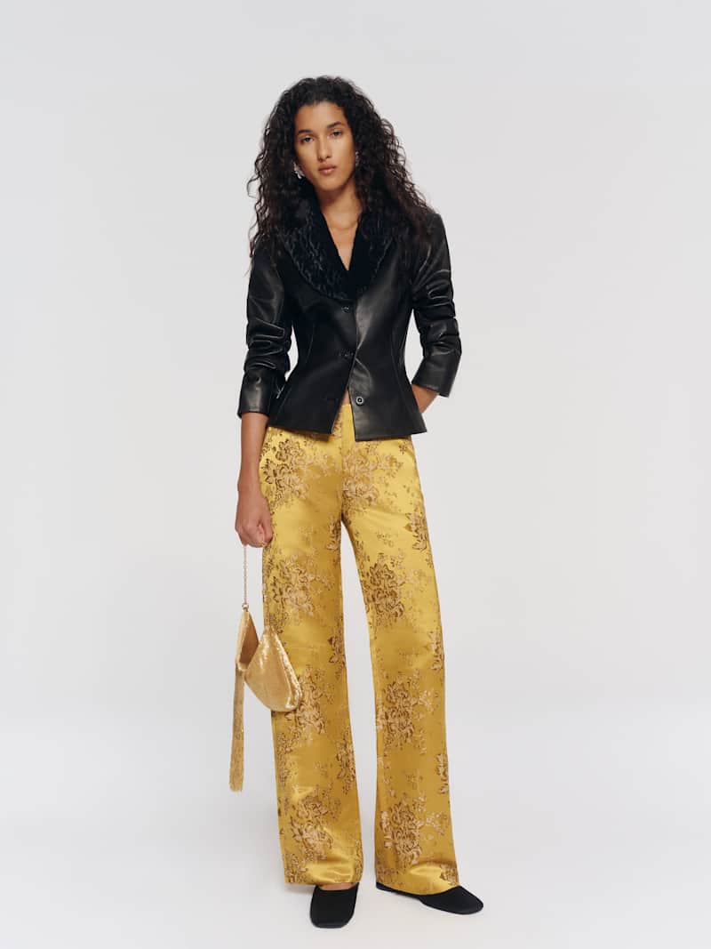 Vida Low Rise Pant Reformation – pantalon, coloris Chartreuse Brocade