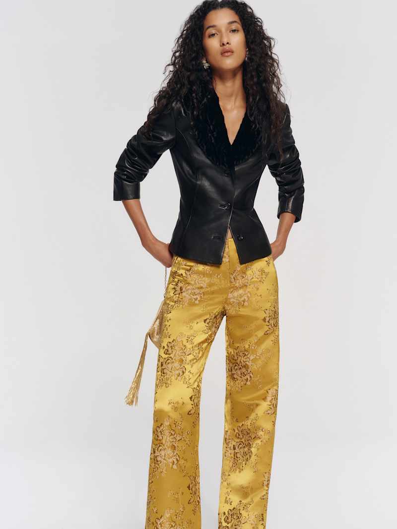 Vida Low Rise Pant Reformation – pantalon, coloris Chartreuse Brocade – vue 3