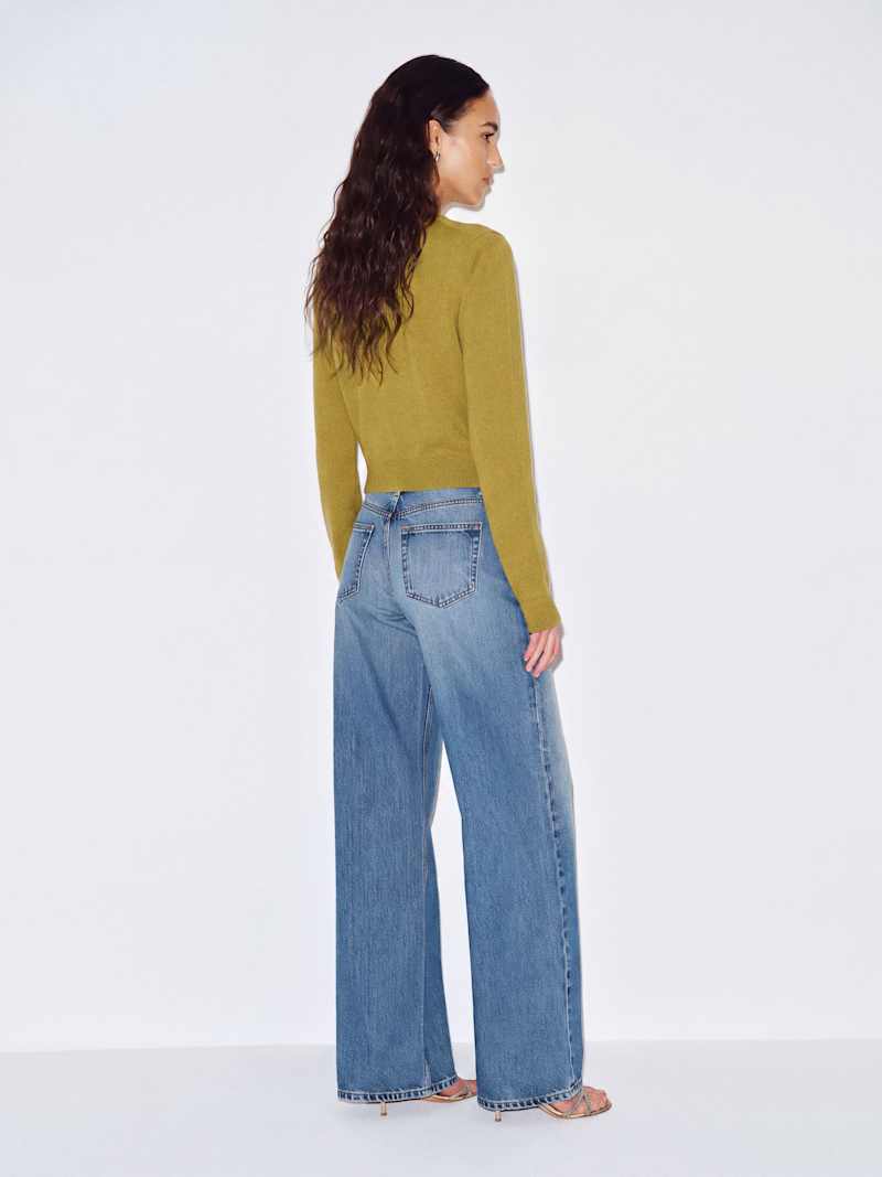 Caspia Cashmere Cropped Cardigan Reformation – cardigan en cachemire, coloris Chartreuse – vue 4