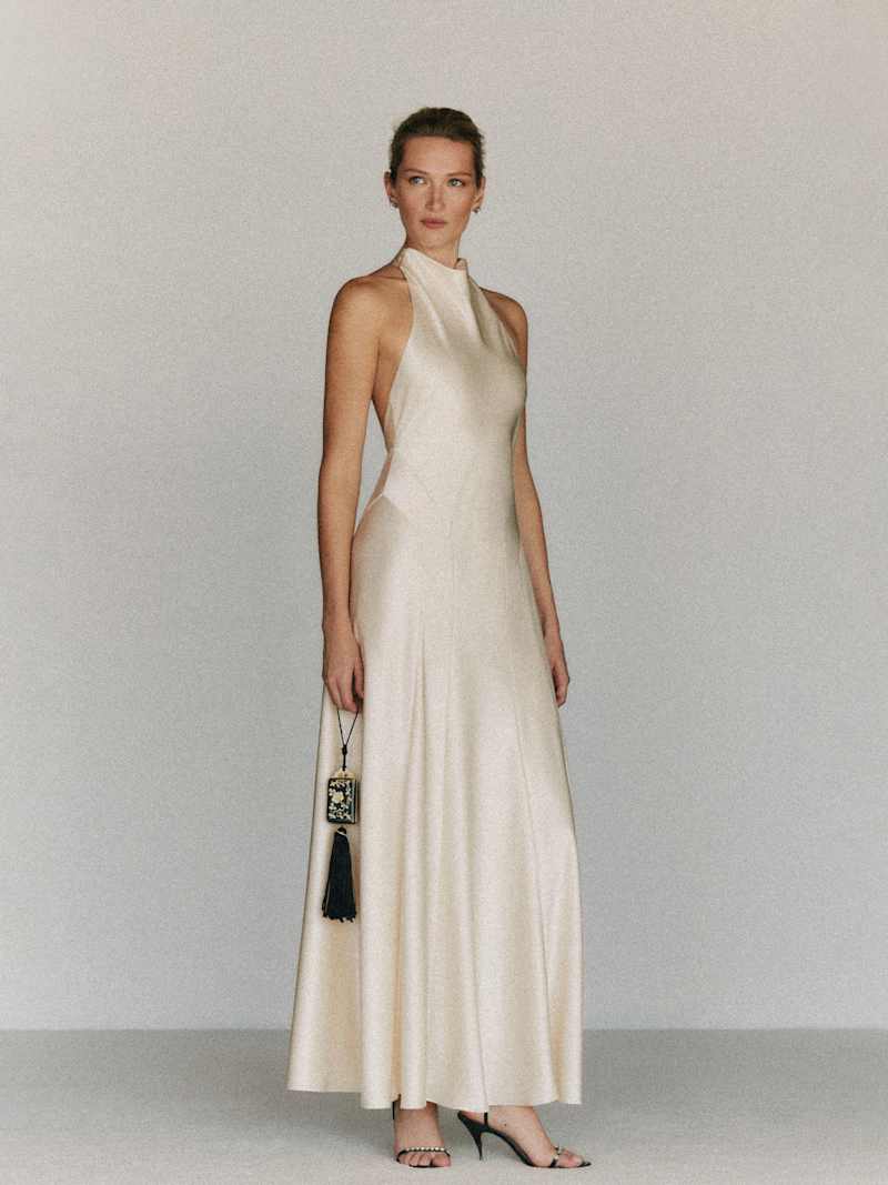 Roy Satin Dress Reformation – robe en satin, coloris Fior Di Latte – vue 4