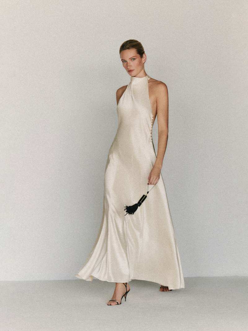 Roy Satin Dress Reformation – robe en satin, coloris Fior Di Latte – vue 6
